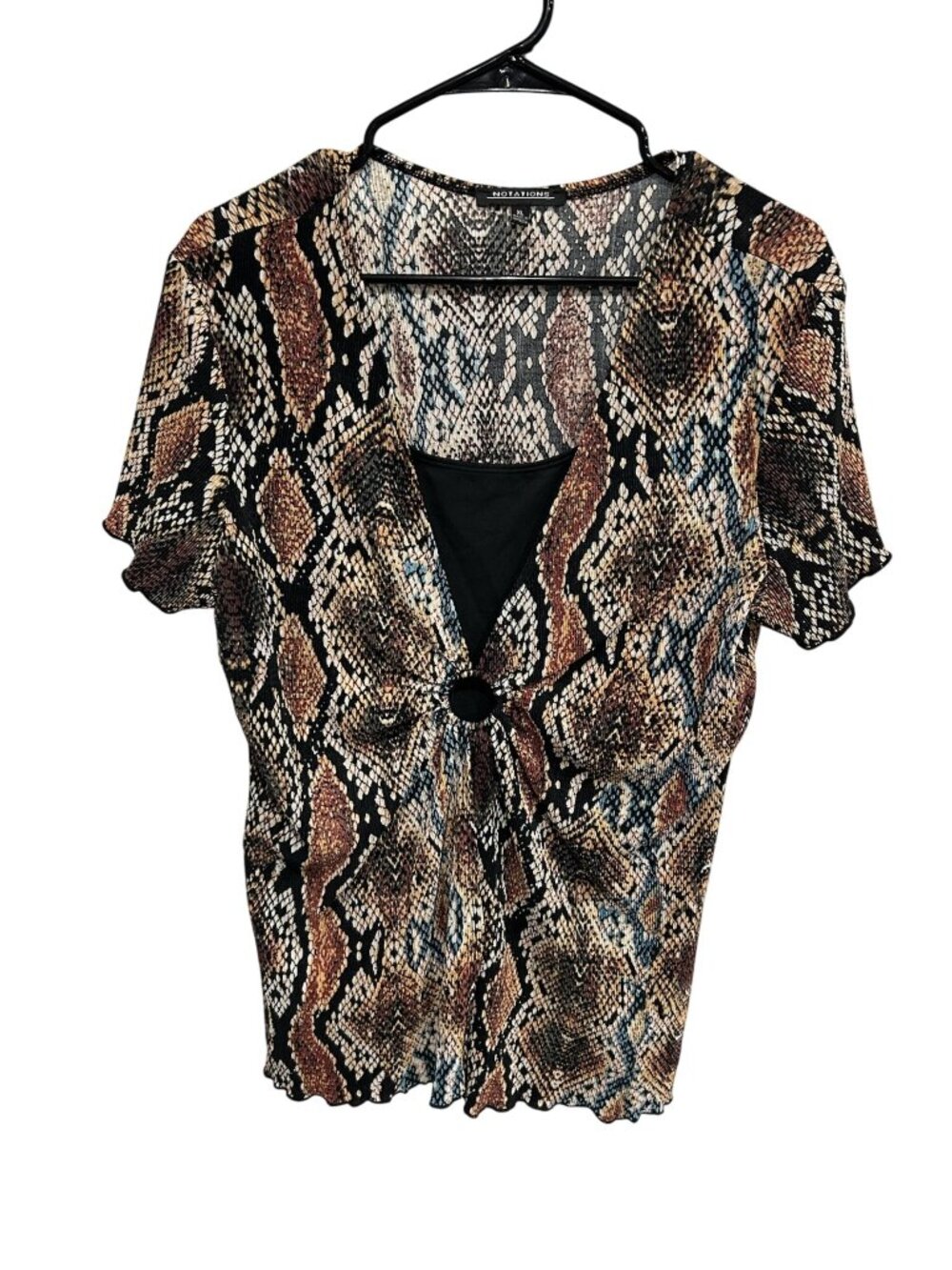 Notations Snake Print Ring Detail V-Neck Top Size XL Eclectic Statement Style